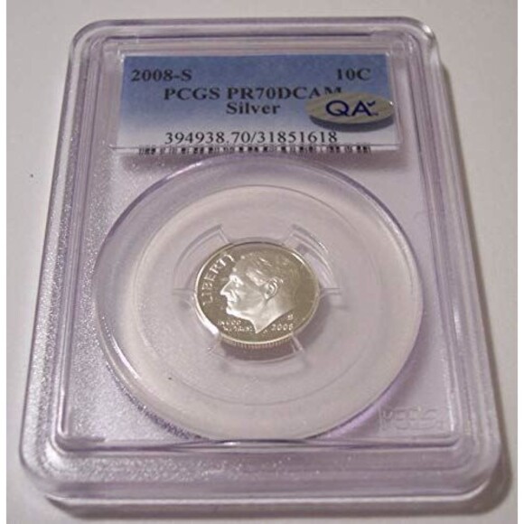 2008 S Silver Roosevelt Dime Proof PR70 DCAM PCGS QA Check Sticker - Picture 1 of 2